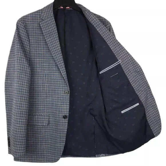 TOMMY HILFIGER Men's Modern-Fit Check Sport Coat Blue/Brown $295 B4HP - Picture 6 of 8